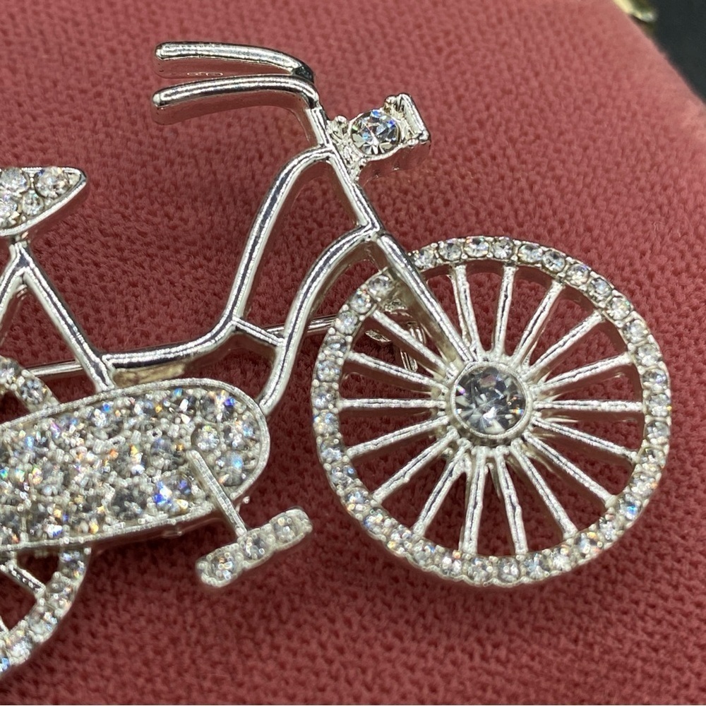 Pave Crystal Rhinestone Silver Tone Dutch Amsterdam Bicycle Pin - Picture 3 of 11